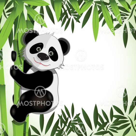 cheerful panda on bamboo