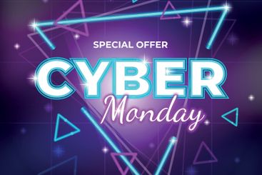 Retro futuristic cyber monday special offer banner