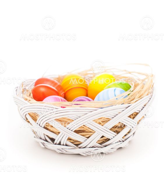 Colorful Easter eggs in the basket