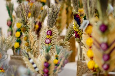 Traditional Lithuanian Easter palms known as verbos sold...
