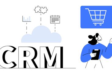 CRM concept with icons of cloud integration, puzzle,...