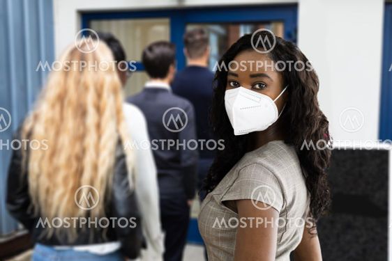 Waiting In Queue Wearing Mask