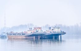 Anchored tankers during the winter period on the Danube...