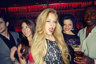 Wink, night and party with woman at club for vip event,...
