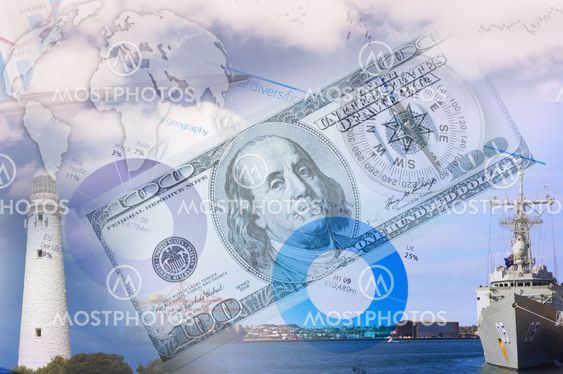 Financial charts with lighthouse on the background