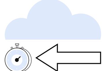 Stopwatch and Backward Arrow Below Cloud Representing...