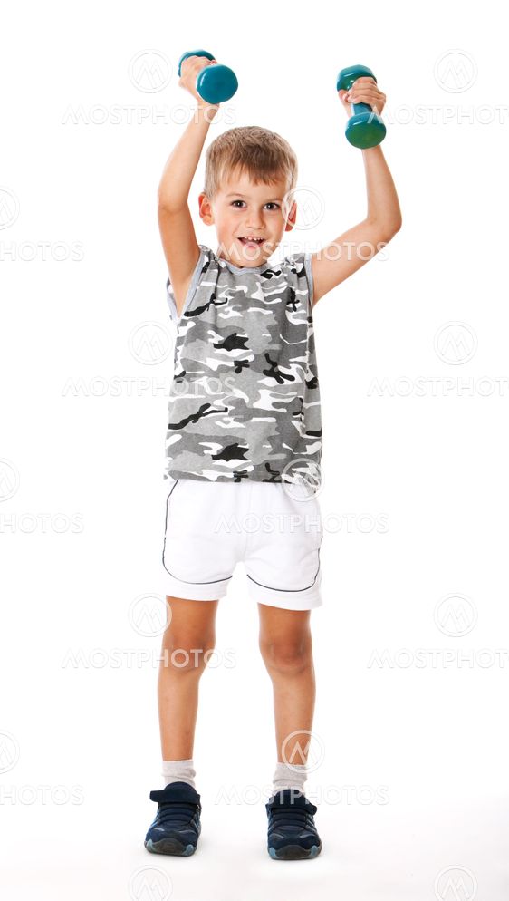 Boy with dumbbells