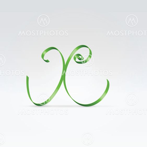 Thin green satin ribbon typeface