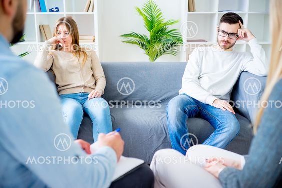 Couple having a quarrel on a therapy
