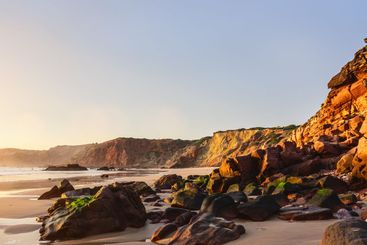 beautiful summer beach at the algarve coast in portugal