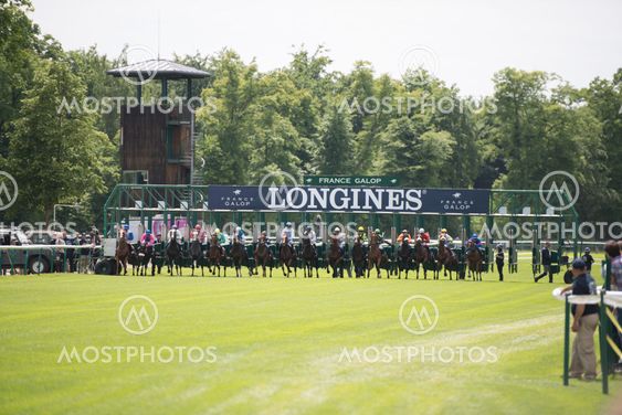 CHATILLY, FRANCE - JUNE 2013: Third Course of the Prize of Diane Longines on June 16, 2013 in Chantilly. Course name: Grand Handicap Longines.