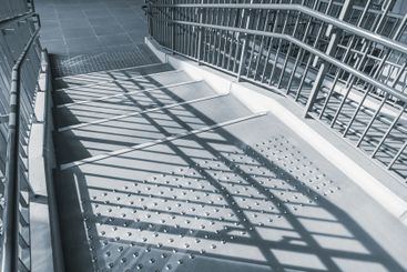 Public stairs and ramp, stair way with step safety dot...