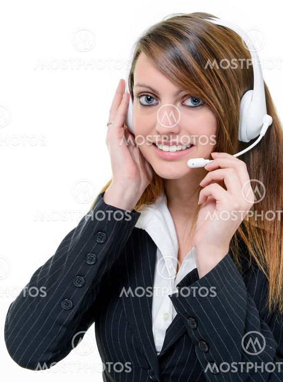 Help desk with smiling cute woman
