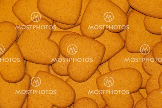 Gingerbread biscuit background hearts