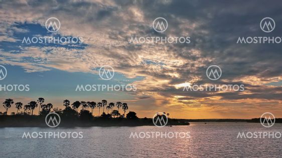 Bright sunset over the Zambezi river.