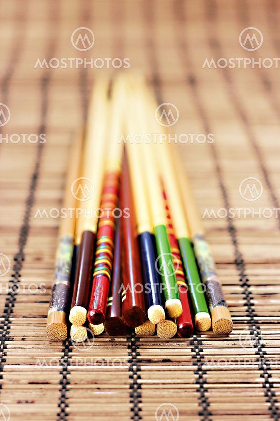 Chopsticks on bamboo napkin