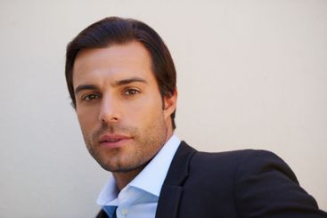 Wall background, professional and portrait of business...