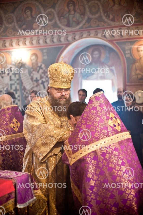 MOSCOW - MARCH 14: Orthodox liturgy with bishop Mercury in High Monastery of St Peter in Moscow on March 14, 2010 in Moscow