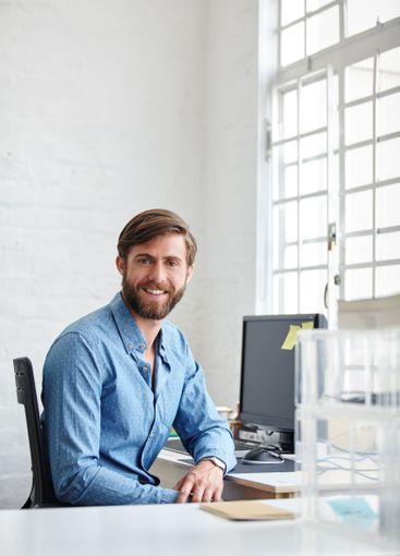 Man, portrait and computer for professional...