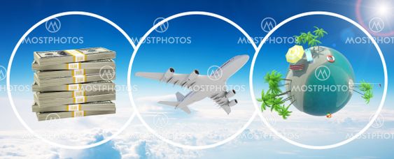 Money, jet and earth globe