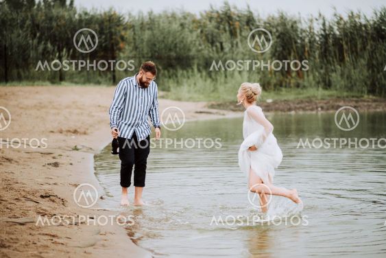 Beautiful just married have fun and rejoice on the...