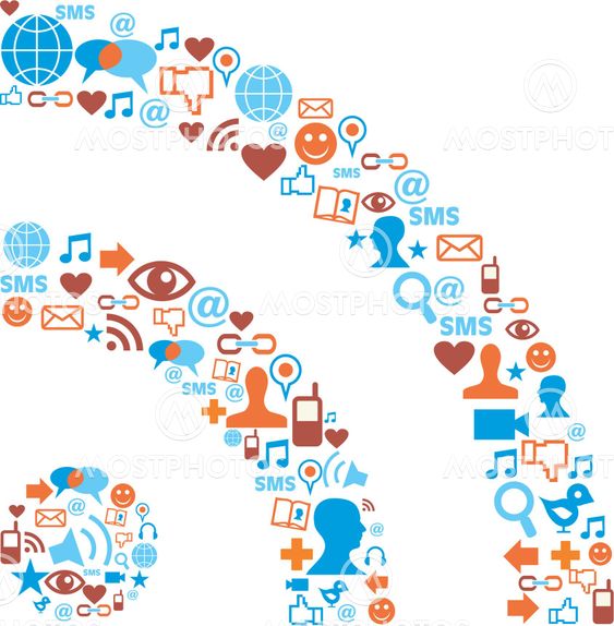 RSS symbol with media icons texture