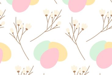 3 Easter Eggs and Blooming twigs Seamless Pattern in...