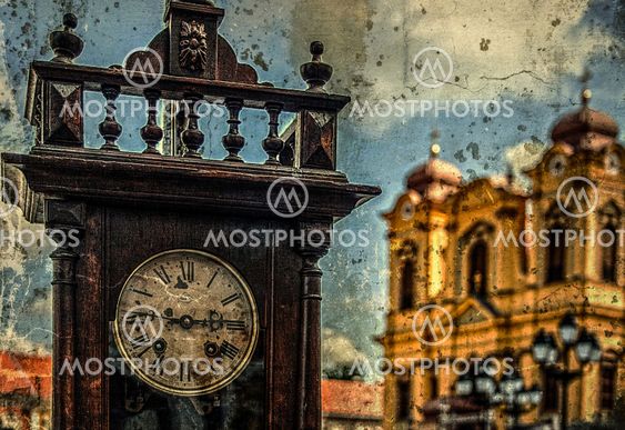 Old photo with old clock 1