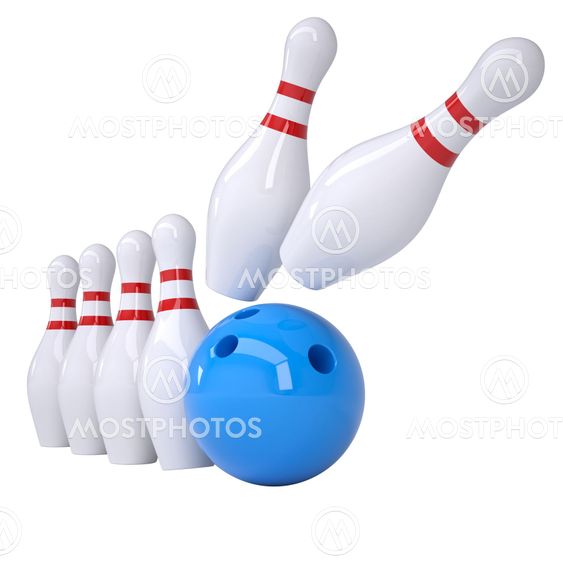 Bowling ball knocks down pins