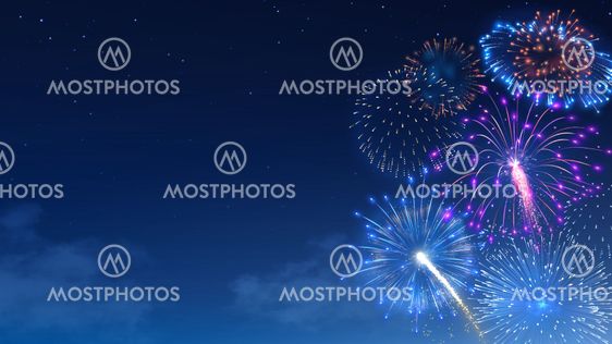 Fireworks bursts in starry night sky