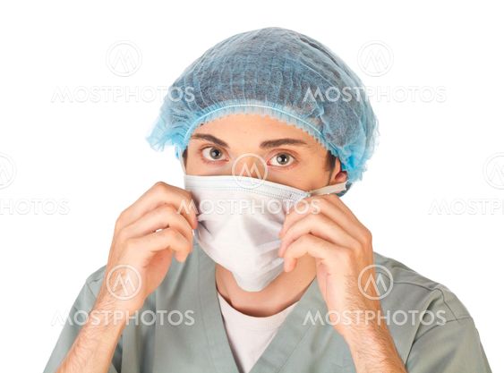 Young doctor wearing mask and medical cap