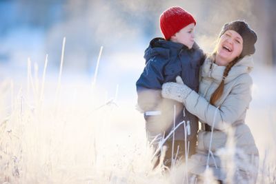 Mother and son outdoors on a winter day