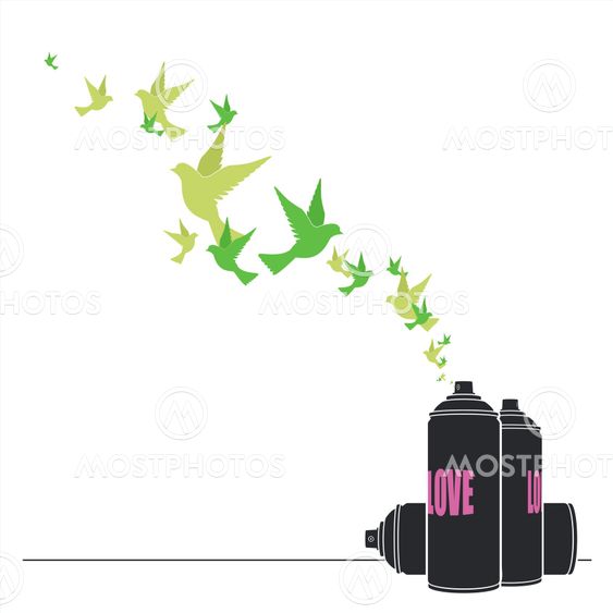 Abstract vector illustration of spray can and birds.