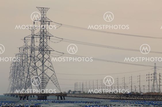 High voltage power pole in the sea