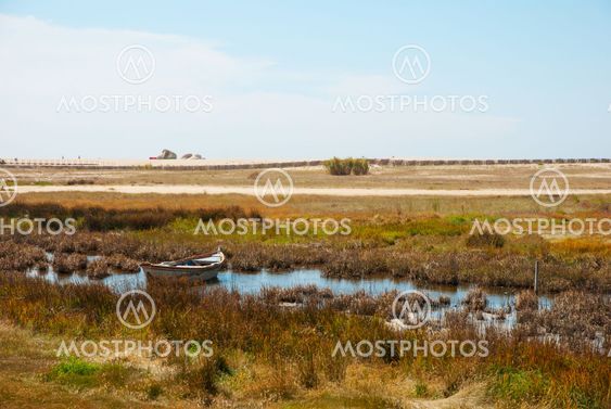 Boat in the marshes of Douro river, Portugal