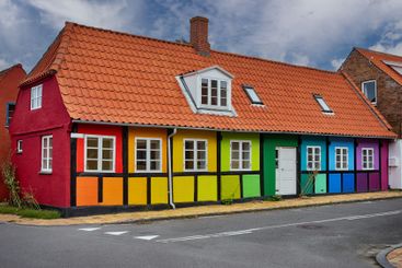 Very colourful half-timbered house.