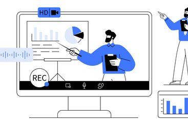 Virtual Presentation with Male Presenter Highlighting...