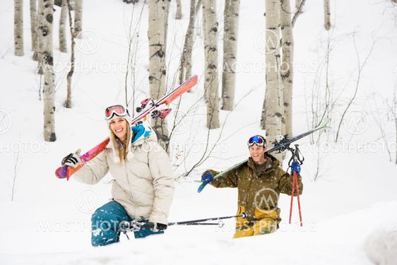 Couple on ski vacation.