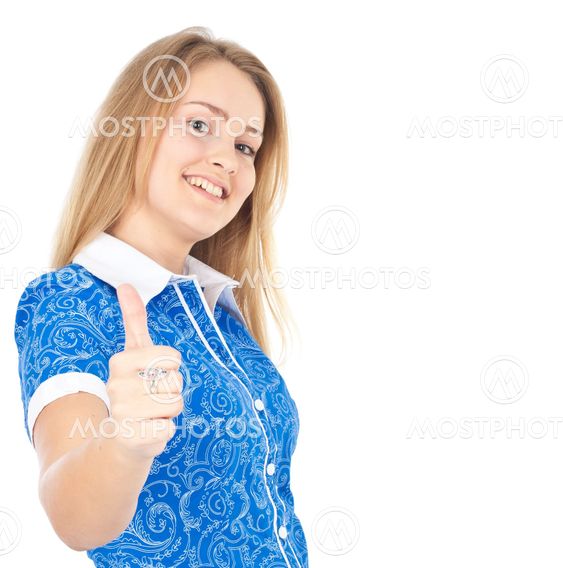 Happy business woman with thumbs up