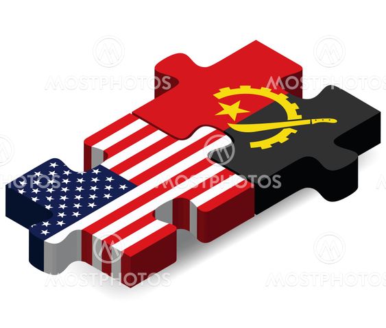USA and Angola Flags in puzzle