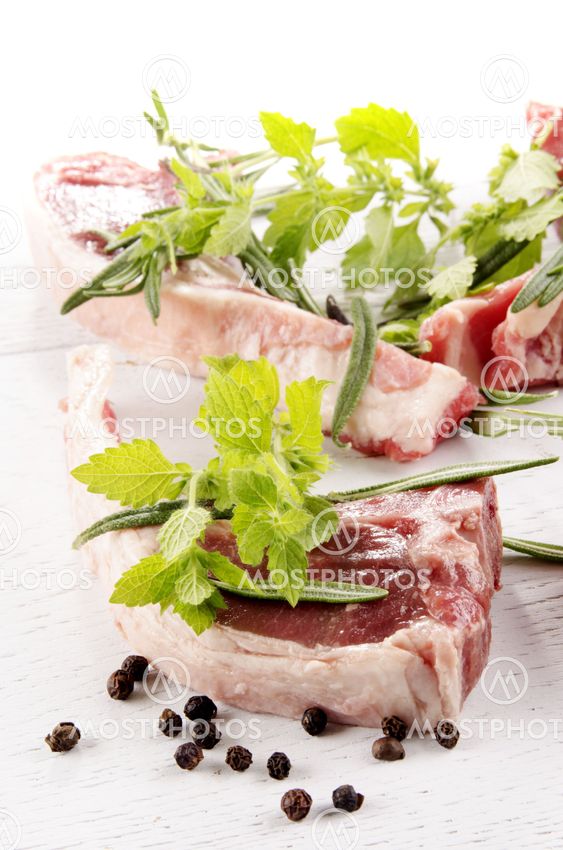 lamb chops and some herbs