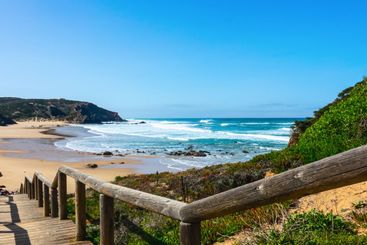beautiful summer beach at the algarve coast in portugal
