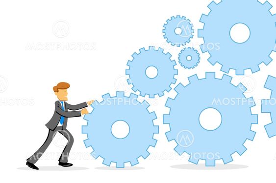 businessman pushing gears