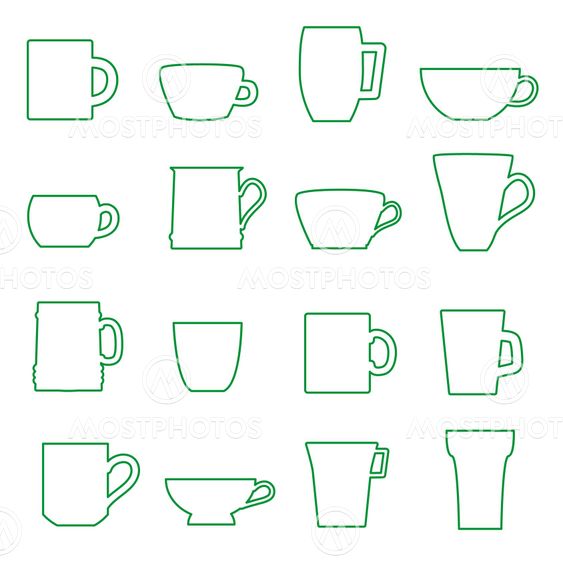 mugs and cups black outline icons set eps10