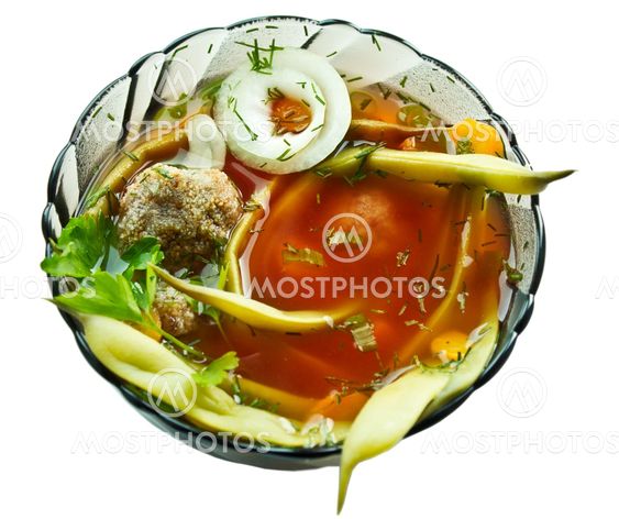 Closeup bowl of haricot soup with teftel