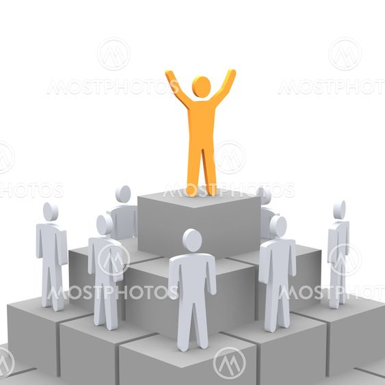 Celebrating person at the top of pyramid