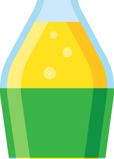 Refreshing yellow juice in a glass bottle with a green...