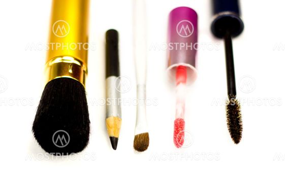 Accessories for make-up on a white background