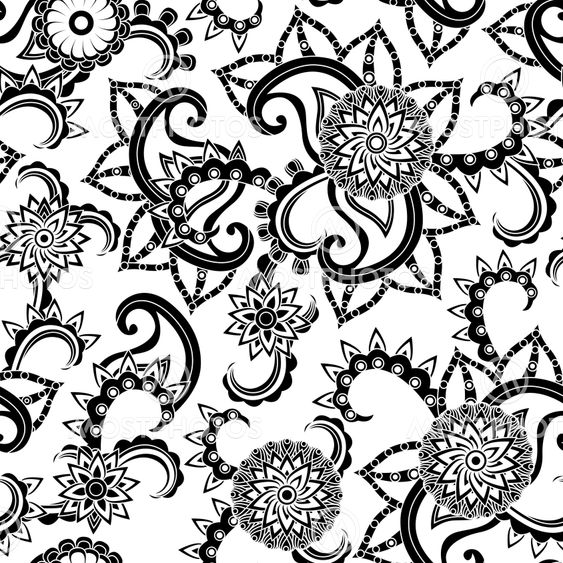 Seamless black and white pattern with flowers