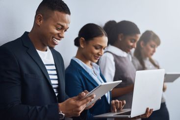 Technology, apply or business people waiting for hiring...